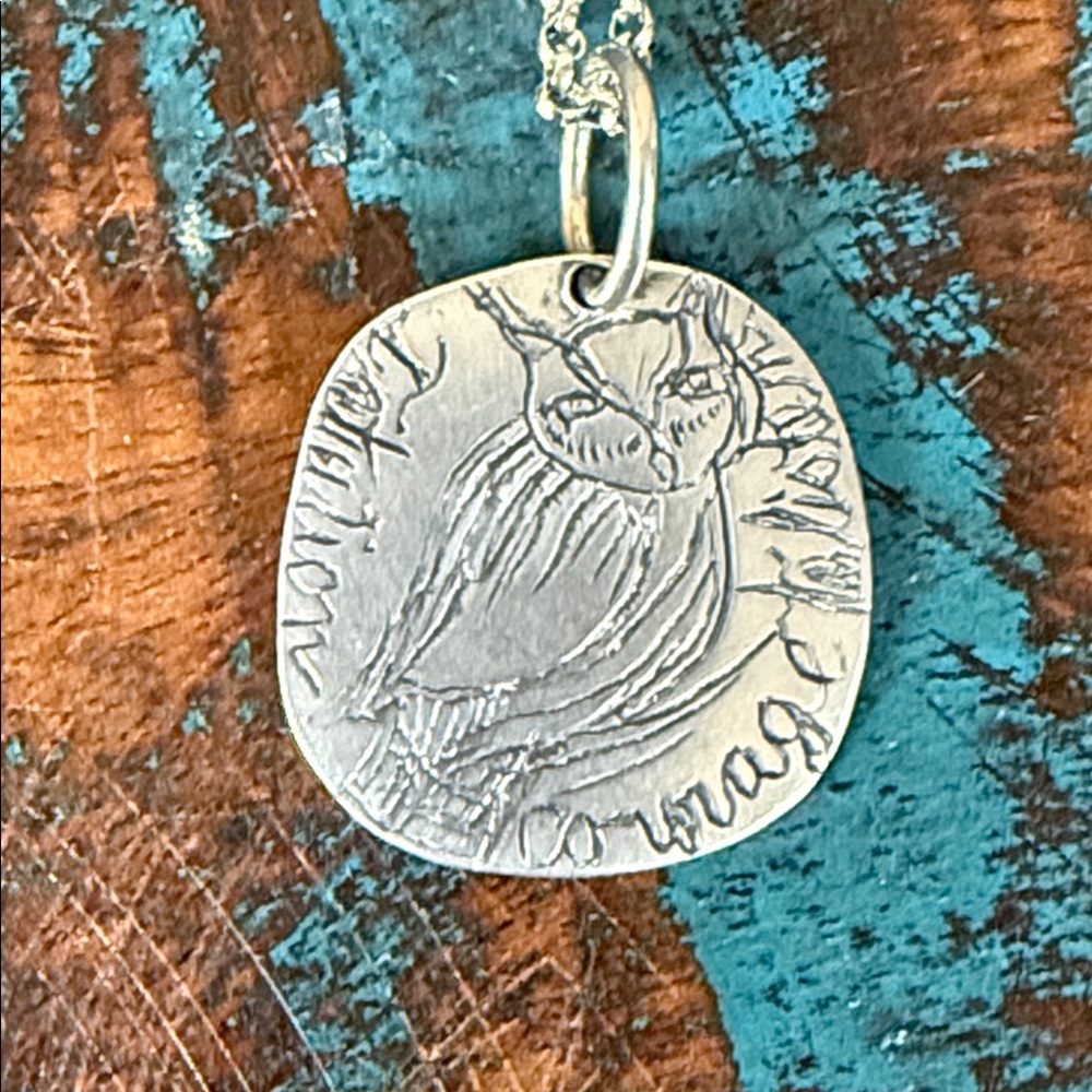 Jes MaHarry Sterling Silver “Wise Owl” charm on silver charm starter necklace.